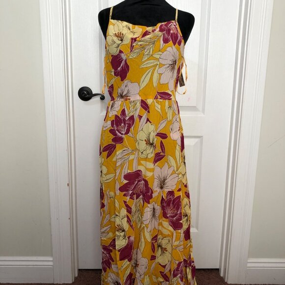 Bo.G Collective Floral Maxi Dress Spaghetti Strap‎ Yellow & Fuchsia Size Medium - Picture 7 of 12